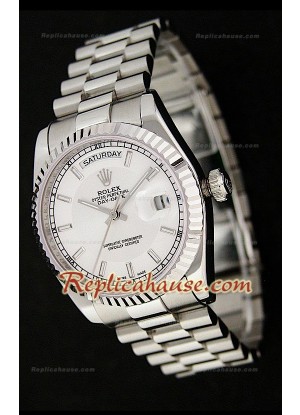 Rolex Daydate Reproducción Reloj Japonés de dos tonos y Esfera Metálica