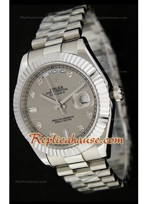 Reproducción Japonesa del Reloj Rolex Daydate de Dos Tonos y Esfera Gris