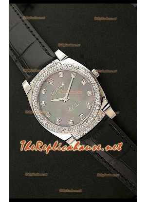 Rolex Celleni Reproducción Japonesa de Cuarzo Todo Negro y Diamantes en Esfera Perla