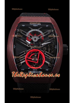 Franck Muller Vanguard Skeleton Tourbillon Reloj Réplica Suizo Rojo Carbono