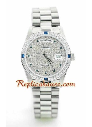 Rolex Réplica Day Date Silver - Diamond