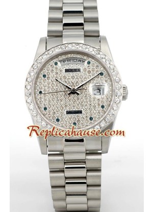 Rolex Réplica Day Date Silver - Diamond