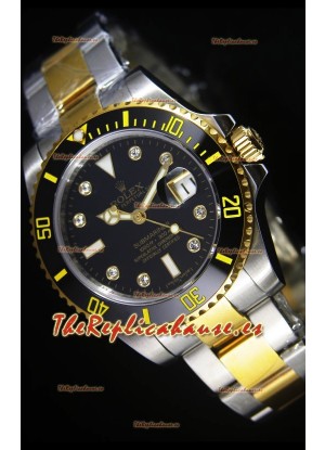Rolex Submariner Reloj Suizo Dial Negro Marcadores de Hora en DIamantes