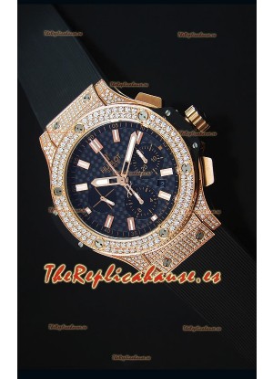 Hublot Big Bang Reloj Suizo en Oro Rosado Dial de Carbón con Diamantes Tachonados 