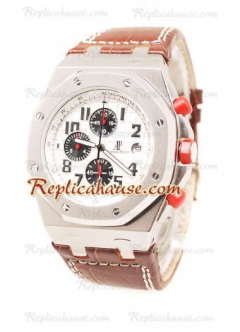 Audemars Piguet Royal Oak Offshore Dial Blanco in Correa de cuero