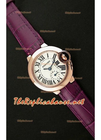 Ballon De Cartier Reloj para Señoras en Oro Rosa con Correa de Piel Negra 