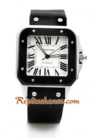 Cartier Santos 100 Reloj con correa de caucho