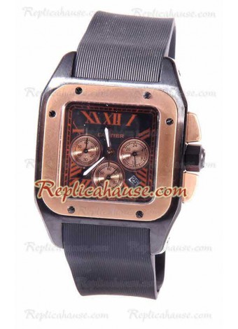 Cartier Santos 100 Carbon Chrono Reloj Japonés