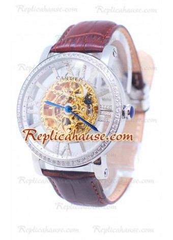 Cartier De Rotonde Skeleton Reloj Diamond bisel 