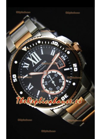 Calibre De Cartier Reloj con Caja de Acero 42MM Dial Negro Color de la Caja en Dos Tonos -  Reloj Réplica Espejo 1:1