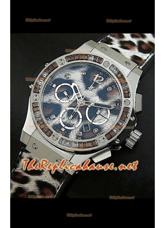 Hulbot Big Bang Edición Leopardo con estuche de acero inoxidable