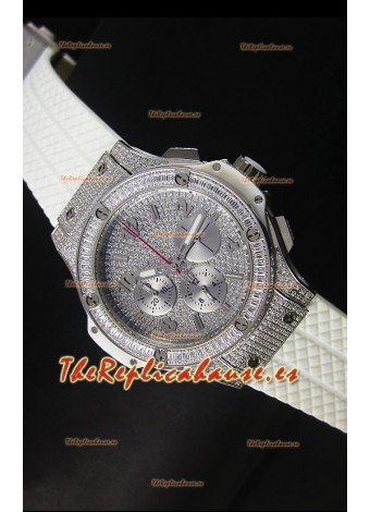 Hublot Big Bang Rose Acero Inoxidable Movimiento de Cuarzo en Correa Blanca
