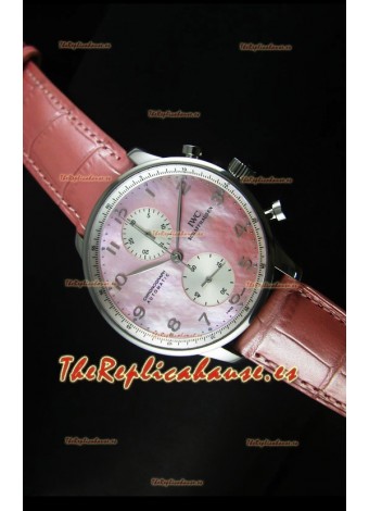 IWC Portuguese Cronógrafo Reloj Réplica Suizo Dial en Rosa Perla - Edición Réplica Espejo 1:1