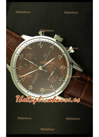 IWC Portuguese Reloj Réplica Suiza cronógrafo en Acero, edición réplica, escala 1:1