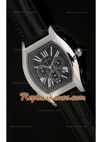 Cartier Tortue Reloj Crónografo Japonés de Cuarzocon Esfera de color Negro