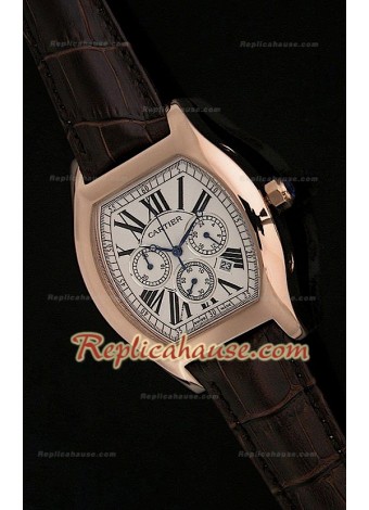 Cartier Tortue Reloj Cronógrafo Japonés de Cuarzo en Oro Rosa