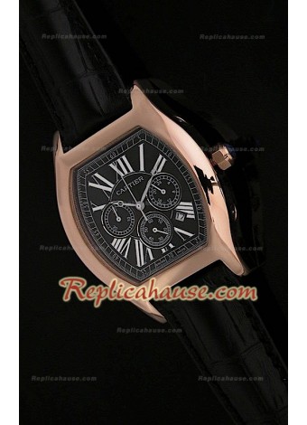 Cartier Tortue Reloj Cronógrafo Japonés de Cuarzo en Oro Rosa