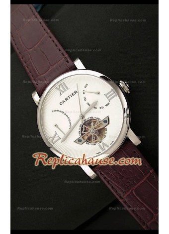 Cartier Tourbllon Reproducción Japonesa del Reloj con Esfera Blanca