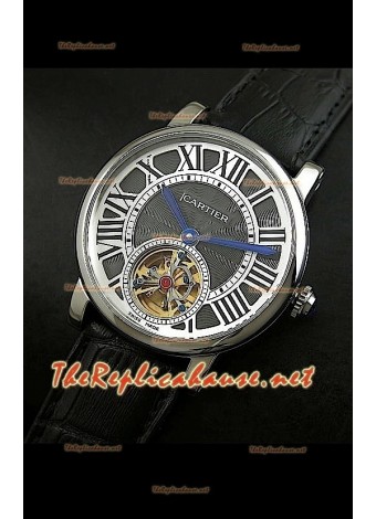 Reloj Turbillón Cartier Calibre con esfera de diamante y malla negra