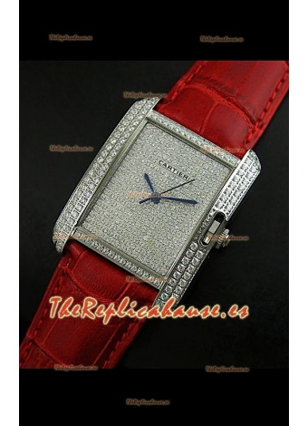 Cartier Tank Anglaise para damas Réplica Cascasa de acero/Malla roja