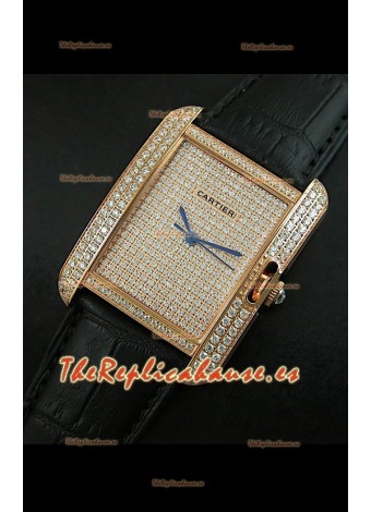 Cartier Tank Anglaise para damas Réplica Cascasa de oro/Malla negra