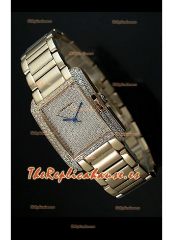 Cartier Tank Anglaise para damas Réplica Cascasa de oro amarillo/Malla 