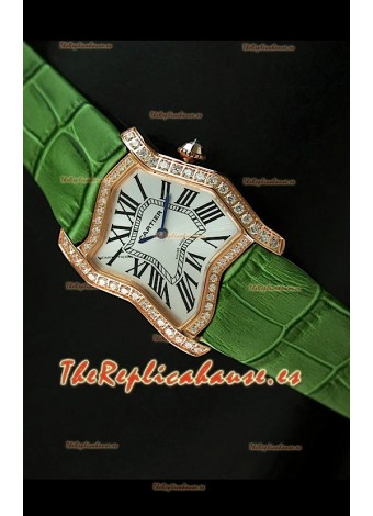 Cartier Tank Folle para damas Réplica Carcasa de oro amarillo Malla verde 