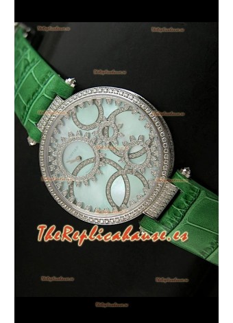 Cartier Réplica Bisel de diamantes Carcasa de acero inoxidable/Malla verde 