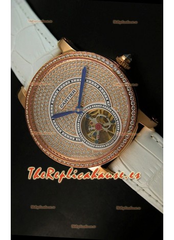 Ronde De Cartier Turbillón Réplica Carcasa de oro rosado/Malla blanca     