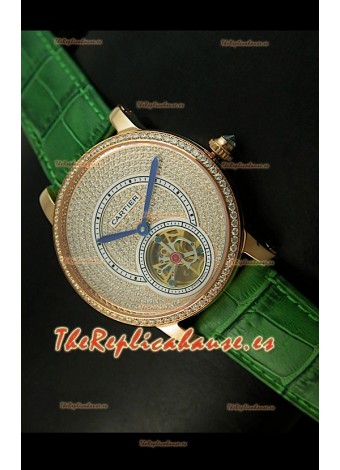 Ronde De Cartier Turbillón Réplica Carcasa de oro rosado/Malla verde 