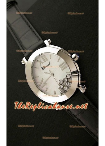 Chopard Happy Sport Reloj Japonés Señoras en Correa de Piel Negra