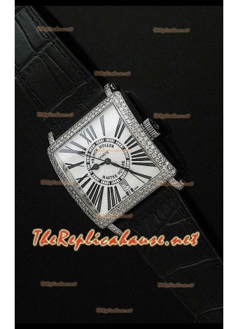 Franck Muller Master Square Reloj con Correa Negra y Esfera Blanca