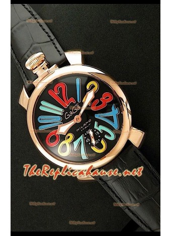 GaGa Milano Reloj Manual con Carcasa de Oro Rosa - Números en Colores