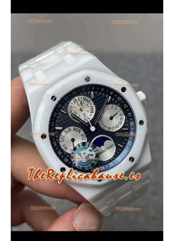 Audemars Piguet Royal Oak Calendario Perpetuo Reloj Réplica Suizo Caja con Revestimiento PVD Blanco y Dial Azul