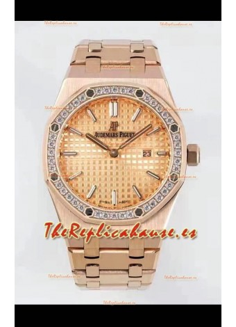 Audemars Piguet Royal Oak 33MM Caja Oro Rosado Dial Oro Reloj Réplica a Espejo 1:1