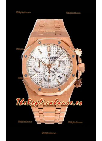 Audemars Piguet Royal Oak Chronograph Reloj de Acero 904L en Oro Rosado Dial Blanco - Reloj Réplica a Espejo 1:1