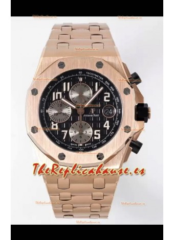 Audemars Piguet Royal Oak Offshore Dial Negro Cronógrafo Reloj Réplica a Espejo 1:1 - Oro Rosado