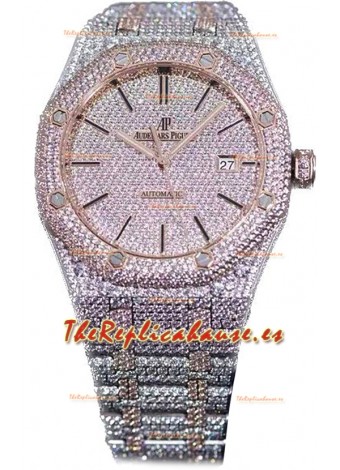 Audemars Piguet Royal Oak 15400 Iced Out Dial Marcadores tipo Stick Caja en Oro Rosado Dos Tonos Reloj Réplica Suiza