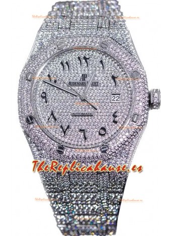 Audemars Piguet Royal Oak 15400 Iced Out Dial Árabe Caja en Acero Inoxidable Reloj Réplica Suiza