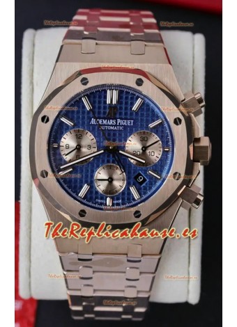Audemars Piguet Royal Oak Chronograph Oro Rosado Dial Azul Correa Acero Reloj Réplica Suiza