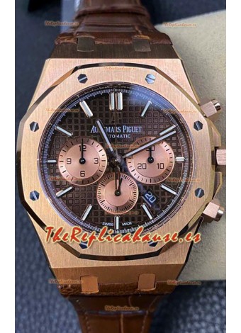 Audemars Piguet Royal Oak Chronograph Oro Rosado Dial Marrón Correa Piel Reloj Réplica Suiza