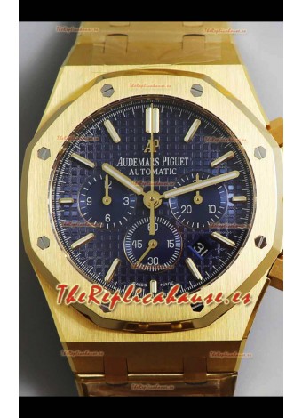 Audemars Piguet Royal Oak Chronograph Oro Amarillo Dial Azul Correa Acero Reloj Réplica Suiza