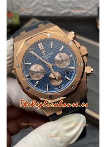 Audemars Piguet Royal Oak Chronograph Oro Rosado Dial Azul Correa Piel Reloj Réplica Suiza
