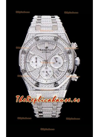 Audemars Piguet Royal Oak Reloj Réplica Suizo Cronógrafo con Movimiento de Cuarzo, Caja en Acero con Diamantes Incrustados