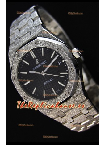 Audemars Piguet Royal Oak Frosted Reloj Réplica a Espejo 1:1 Oro Blanco de Cuerda Automática Dial Negro
