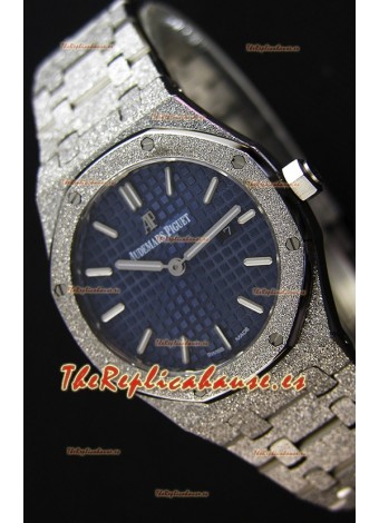 Audemars Piguet Royal Oak Frosted Réplica 1:1 de Cuarzo Suizo en Oro Blanco y Dial Azul Marino 33MM