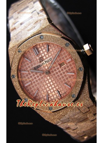 Audemars Piguet Royal Oak Frosted Réplica 1:1 de Cuarzo Suizo en Oro Rosado y Dial color Champange 33MM