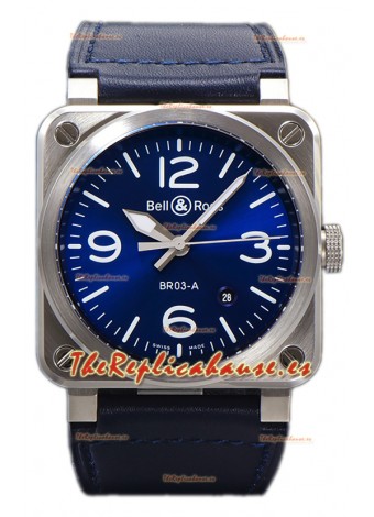 Bell and Ross BR03-A Dial Azul Acero 904L Reloj Réplica Suiza 