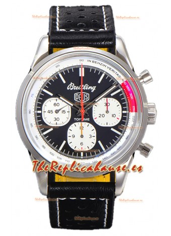 Breitling Top Time B01 Edición Deus Dial Negro Correa Piel Reloj Réplica Suiza Espejo 1:1