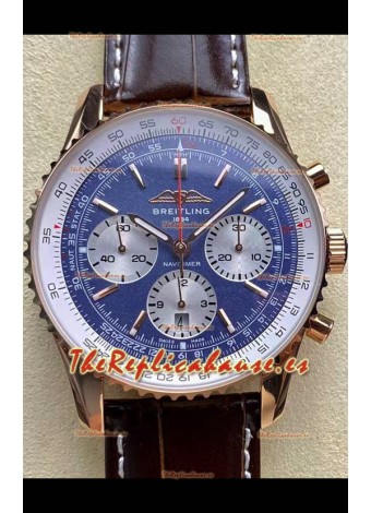 Breitling Navitimer B01 Chronograph 43 Dial Azul - Caja chapada Oro Rosado Réplica Suiza Espejo 1:1